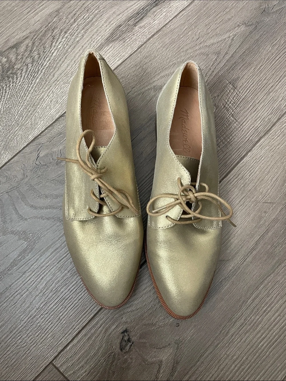 Madeline The Frances Metallic Gold Leather Oxfords Shoes Sz:7
